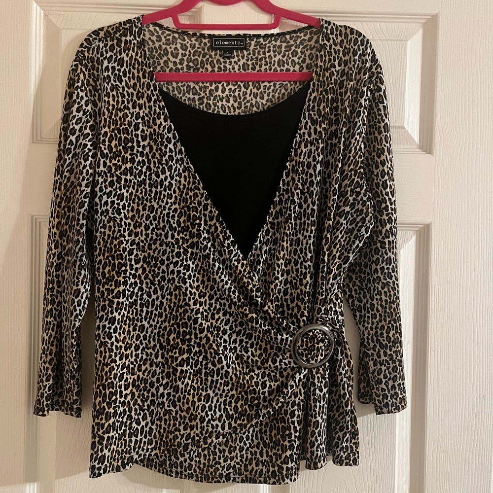 Cheetah/leopard print wrap blouse